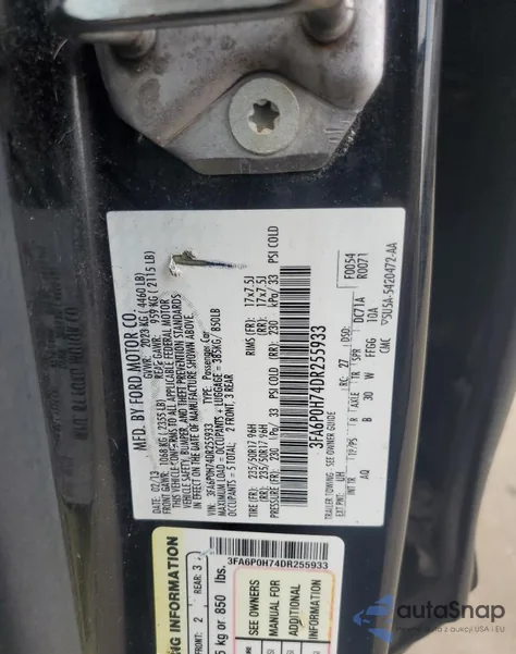 2013 Ford Fusion Se from USA, damaged, VIN 3FA6P0H74DR255933